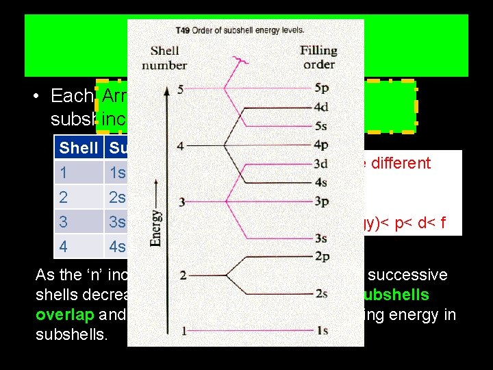 Sub-shells Arrange all theinto subshells in an. These • Each shell is divided subshells.