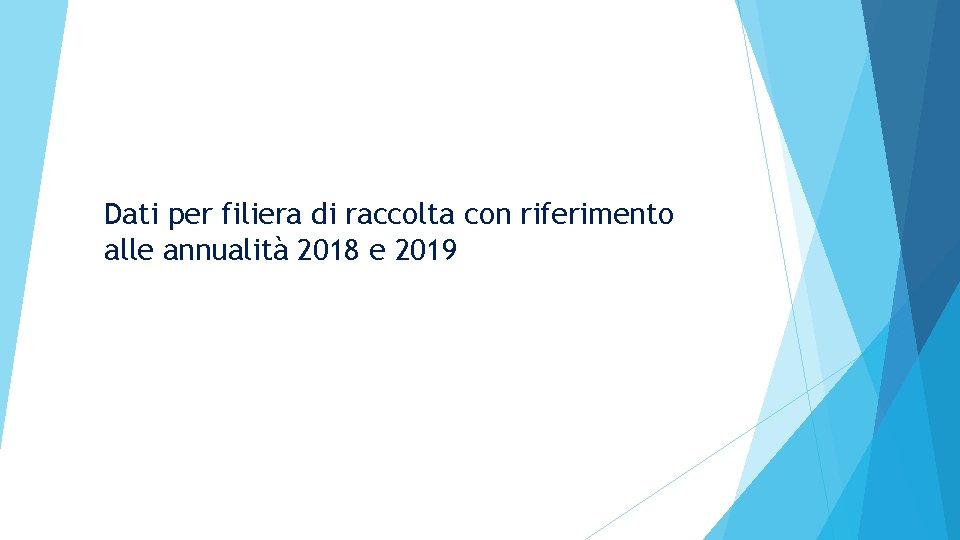 Dati per filiera di raccolta con riferimento alle annualità 2018 e 2019 