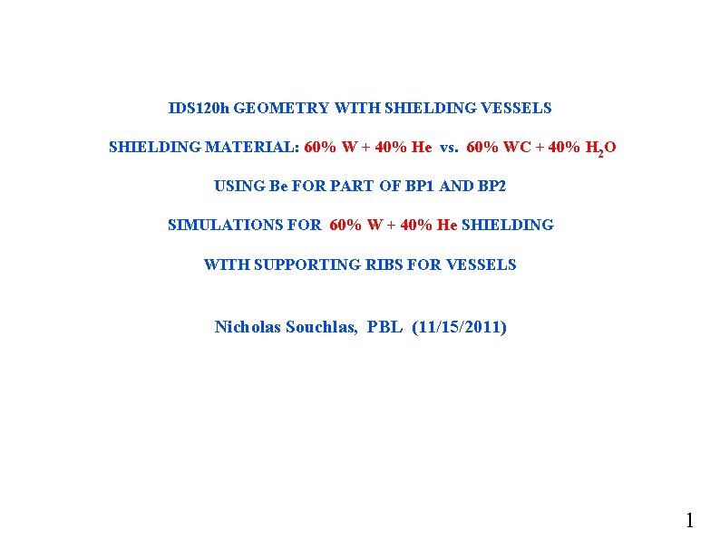 IDS 120 h GEOMETRY WITH SHIELDING VESSELS SHIELDING MATERIAL: 60% W + 40% He