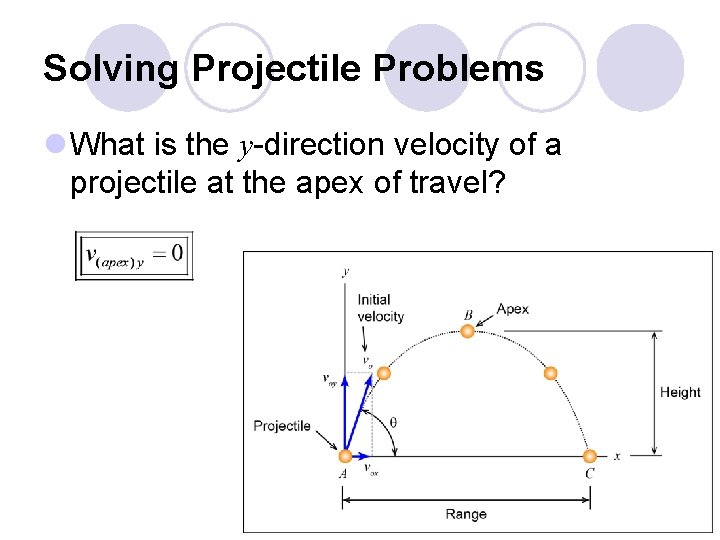 Solving Projectile Problems l What is the y-direction velocity of a projectile at the