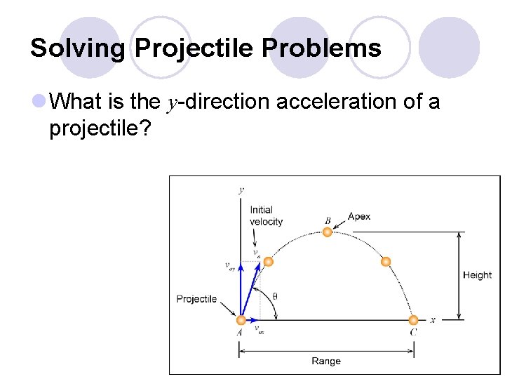 Solving Projectile Problems l What is the y-direction acceleration of a projectile? 