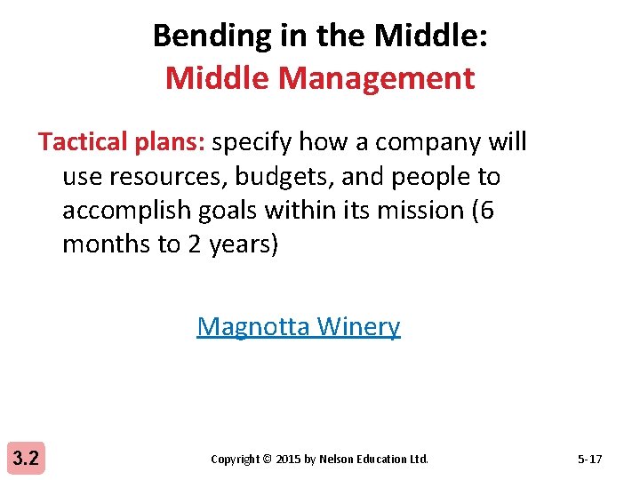 Bending in the Middle: Middle Management Tactical plans: specify how a company will use