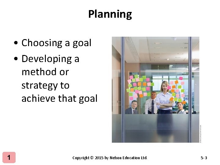 Planning • Choosing a goal • Developing a method or strategy to achieve that