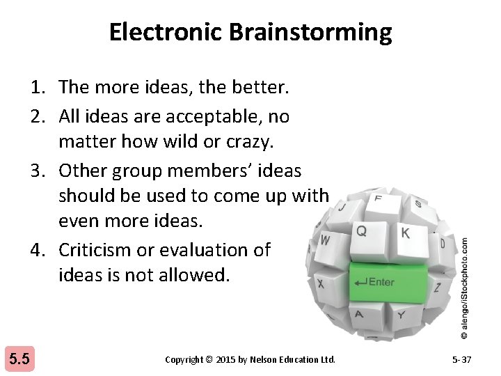 Electronic Brainstorming 1. The more ideas, the better. 2. All ideas are acceptable, no