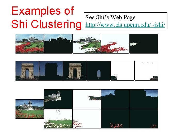 Examples of Shi Clustering See Shi’s Web Page http: //www. cis. upenn. edu/~jshi/ 