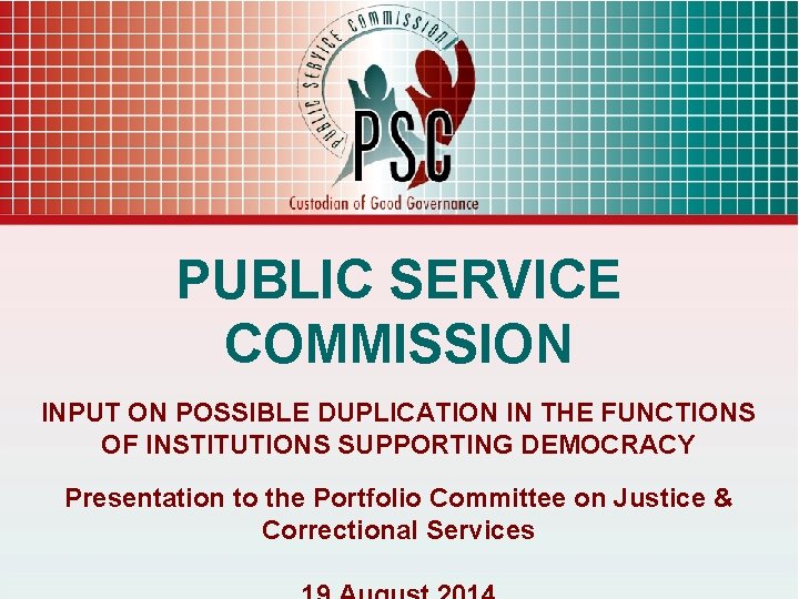 PUBLIC SERVICE COMMISSION INPUT ON POSSIBLE DUPLICATION IN THE FUNCTIONS OF INSTITUTIONS SUPPORTING DEMOCRACY