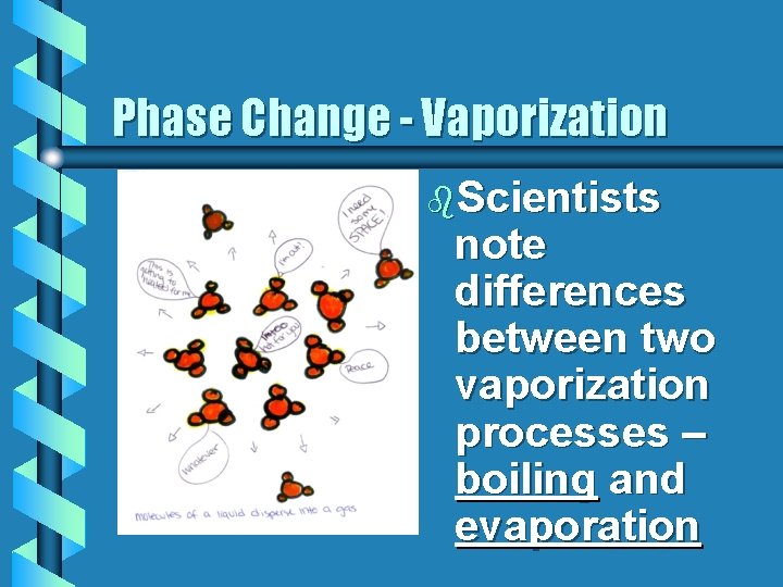 Phase Change - Vaporization b. Scientists note differences between two vaporization processes – boiling