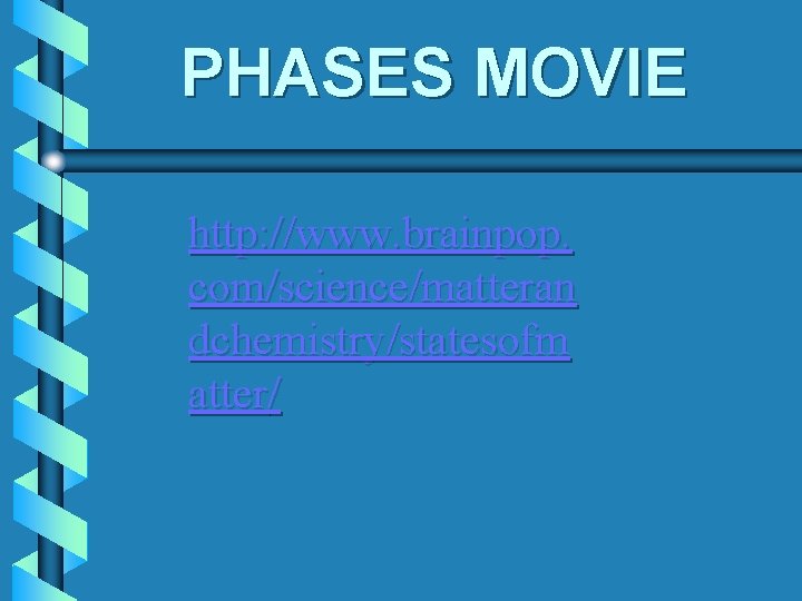 PHASES MOVIE http: //www. brainpop. com/science/matteran dchemistry/statesofm atter/ 