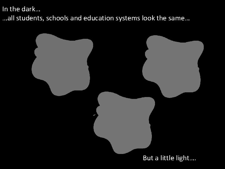 In the dark… …all students, schools and education systems look the same… But a