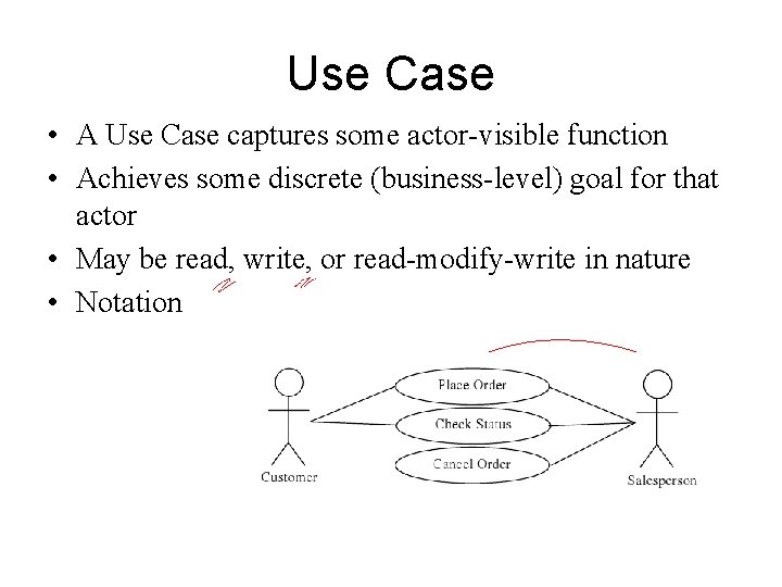 Use Case • A Use Case captures some actor-visible function • Achieves some discrete