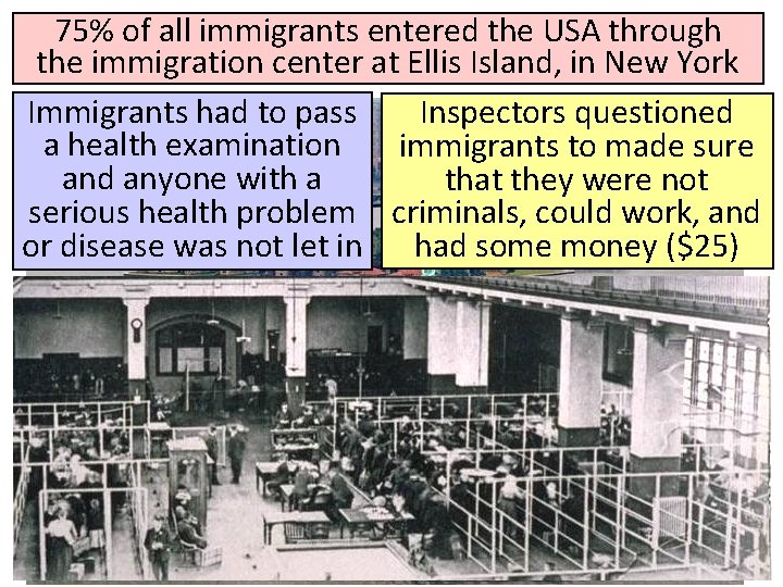 75% of all immigrants entered the USA through the immigration center at Ellis Island,