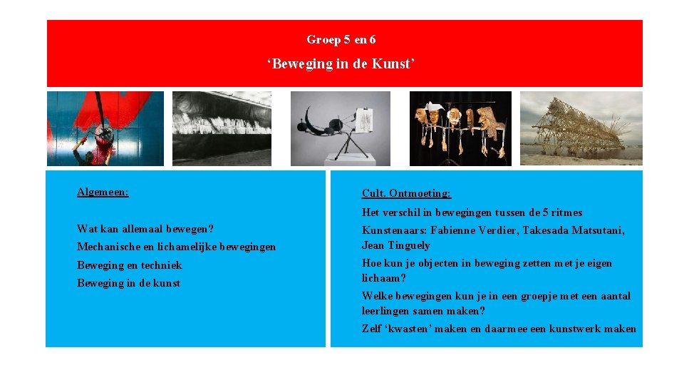 Groep 5 en 6 ‘Beweging in de Kunst’ Algemeen: Cult. Ontmoeting: Het verschil in