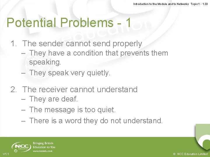 Introduction to the Module and to Networks Topic 1 - 1. 33 Potential Problems Introduction to the Module and to Networks Topic 1 - 1. 33 Potential Problems