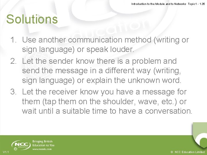 Introduction to the Module and to Networks Topic 1 - 1. 35 Solutions 1. Introduction to the Module and to Networks Topic 1 - 1. 35 Solutions 1.