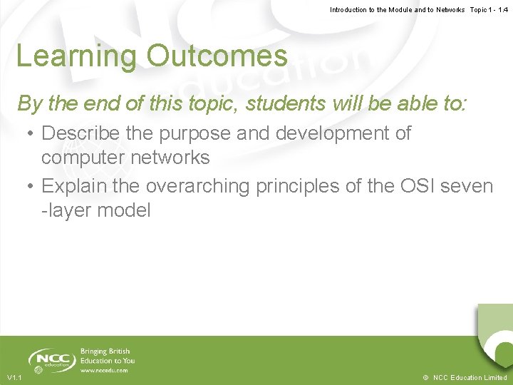 Introduction to the Module and to Networks Topic 1 - 1. 4 Learning Outcomes Introduction to the Module and to Networks Topic 1 - 1. 4 Learning Outcomes