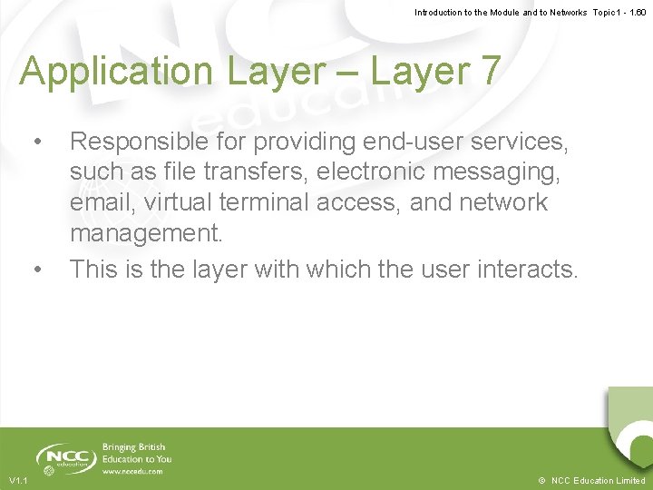 Introduction to the Module and to Networks Topic 1 - 1. 60 Application Layer Introduction to the Module and to Networks Topic 1 - 1. 60 Application Layer