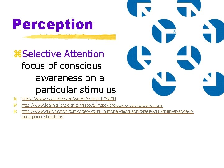 Perception z. Selective Attention focus of conscious awareness on a particular stimulus z https:
