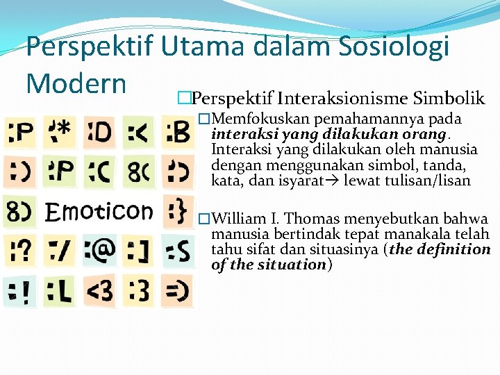 Perspektif Utama dalam Sosiologi Modern �Perspektif Interaksionisme Simbolik �Memfokuskan pemahamannya pada interaksi yang dilakukan Perspektif Utama dalam Sosiologi Modern �Perspektif Interaksionisme Simbolik �Memfokuskan pemahamannya pada interaksi yang dilakukan
