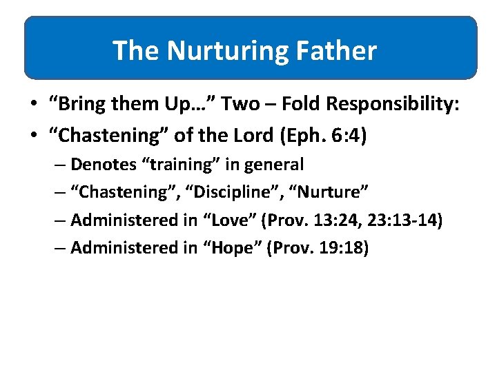 The Nurturing Father • “Bring them Up…” Two – Fold Responsibility: • “Chastening” of