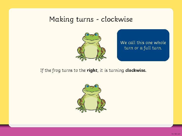 Making turns - clockwise We call this one whole turn or a full turn.