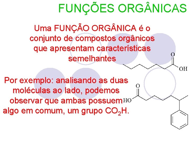 FUNÇÕES ORG NICAS Uma FUNÇÃO ORG NICA é o conjunto de compostos orgânicos que