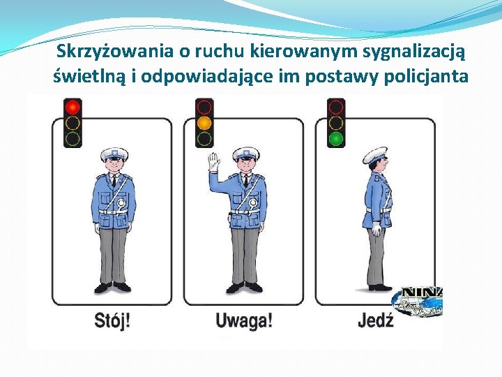 Skrzyżowania o ruchu kierowanym sygnalizacją świetlną i odpowiadające im postawy policjanta 