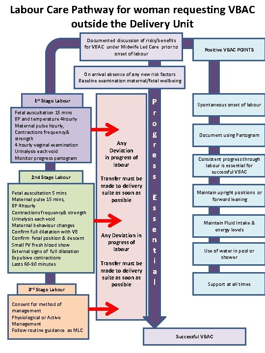 Labour Care Pathway for woman requesting VBAC outside the Delivery Unit Documented discussion of