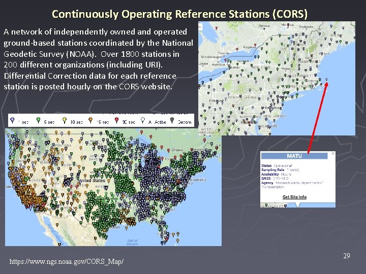 Continuously Operating Reference Stations (CORS) A network of independently owned and operated ground-based stations