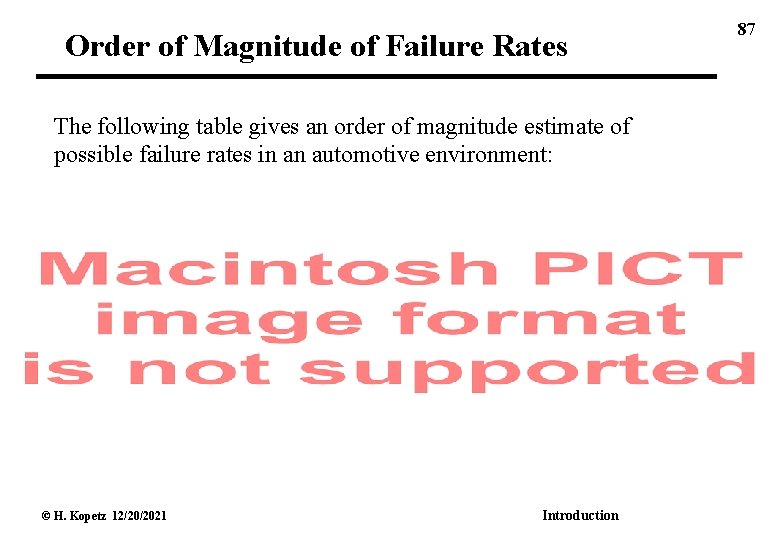 Order of Magnitude of Failure Rates The following table gives an order of magnitude