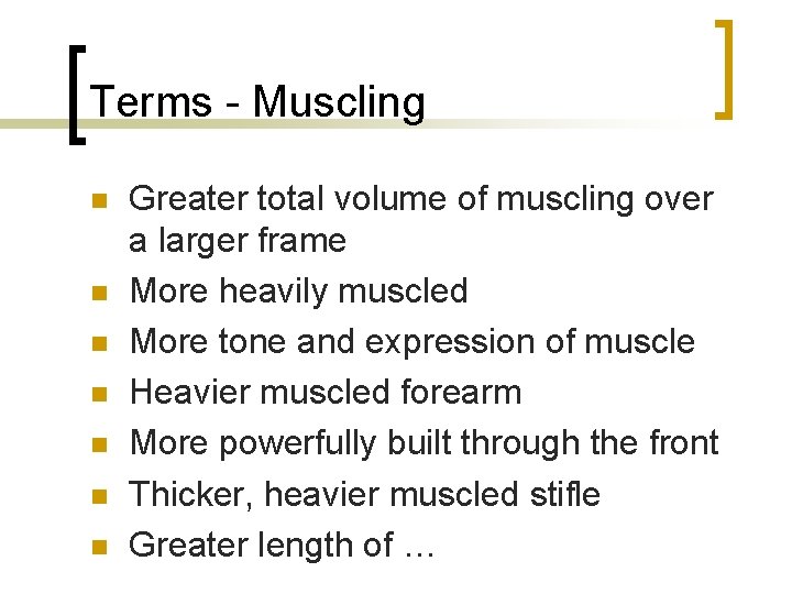 Terms - Muscling n n n n Greater total volume of muscling over a
