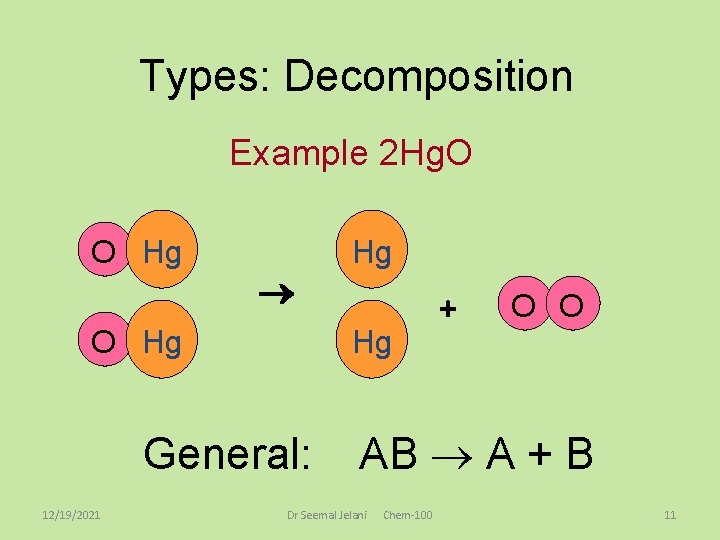 Types: Decomposition Example 2 Hg. O O Hg Hg O Hg General: 12/19/2021 Hg