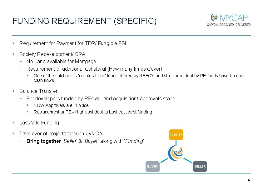 FUNDING REQUIREMENT (SPECIFIC) • Requirement for Payment for TDR/ Fungible FSI • Society Redevelopment/