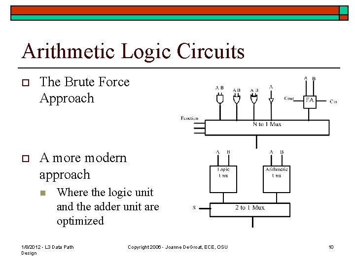 Arithmetic Logic Circuits o The Brute Force Approach o A more modern approach n