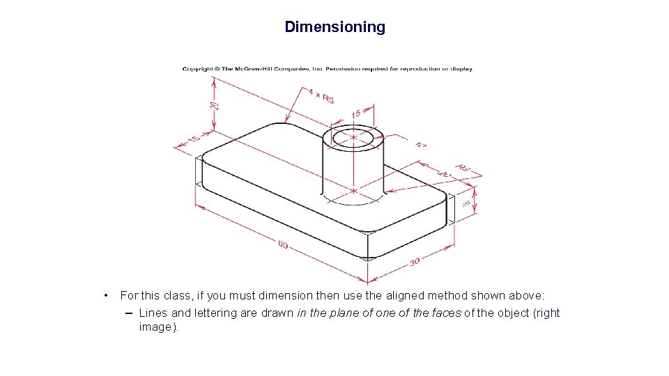 Dimensioning • For this class, if you must dimension then use the aligned method