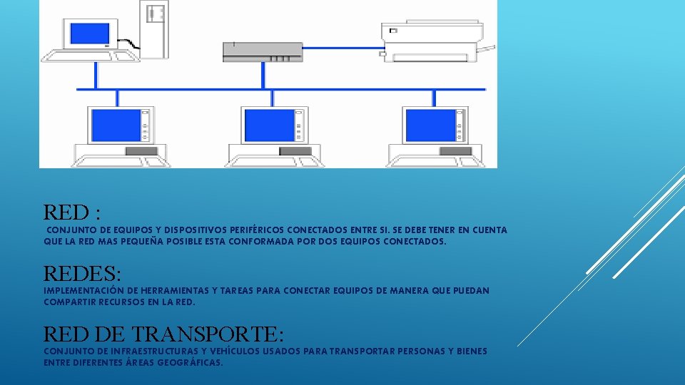 RED : CONJUNTO DE EQUIPOS Y DISPOSITIVOS PERIFÉRICOS CONECTADOS ENTRE SI. SE DEBE TENER