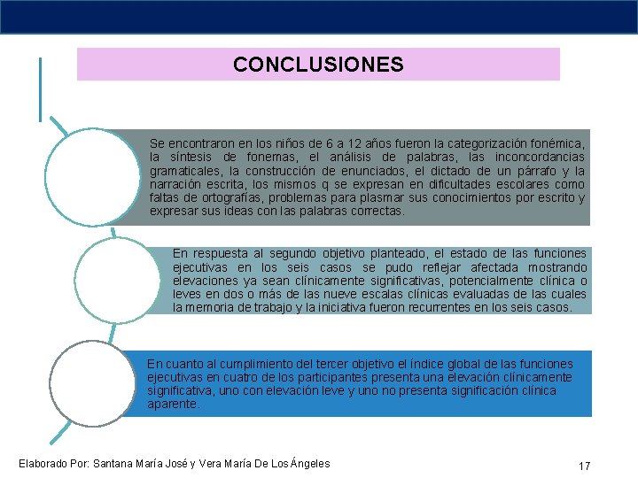 CONCLUSIONES Se encontraron en los niños de 6 a 12 años fueron la categorización