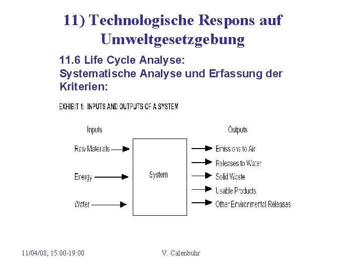 11) Technologische Respons auf Umweltgesetzgebung 11. 6 Life Cycle Analyse: Systematische Analyse und Erfassung