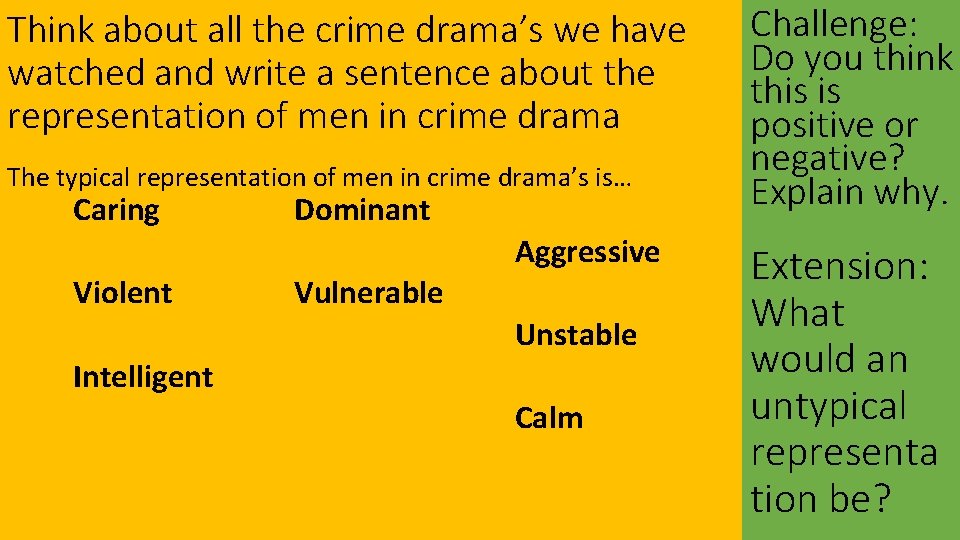 Think about all the crime drama’s we have watched and write a sentence about