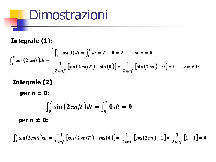 Dimostrazioni Integrale (1): Integrale (2) per n = 0: per n ≠ 0: 