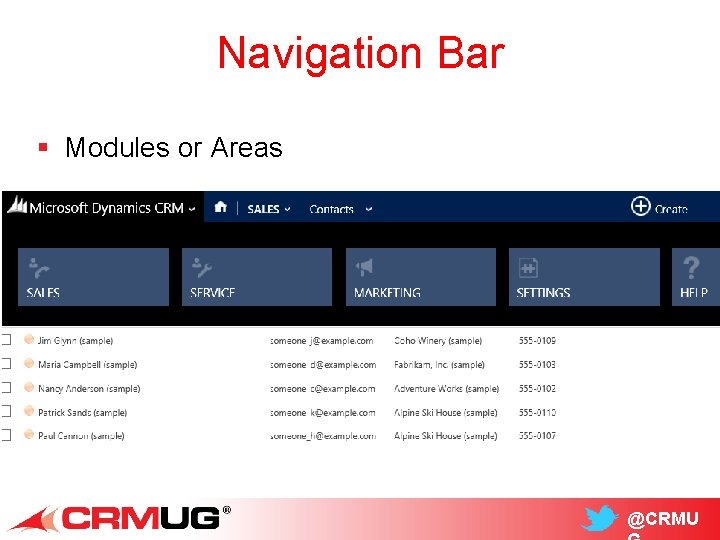 Navigation Bar § Modules or Areas @CRMU 