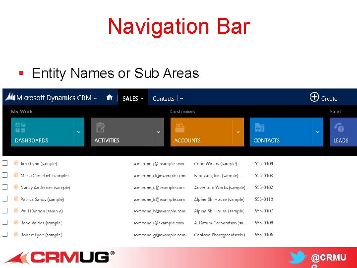 Navigation Bar § Entity Names or Sub Areas @CRMU 