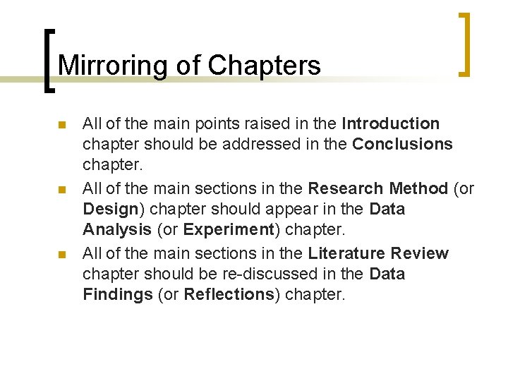 Mirroring of Chapters n n n All of the main points raised in the Mirroring of Chapters n n n All of the main points raised in the