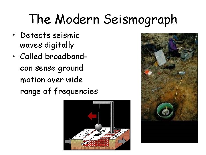 The Modern Seismograph • Detects seismic waves digitally • Called broadbandcan sense ground motion