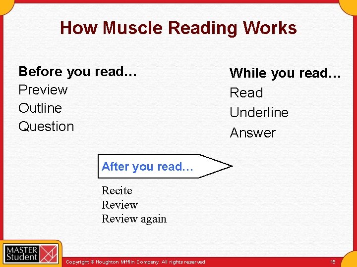 How Muscle Reading Works Before you read… Preview Outline Question While you read… Read