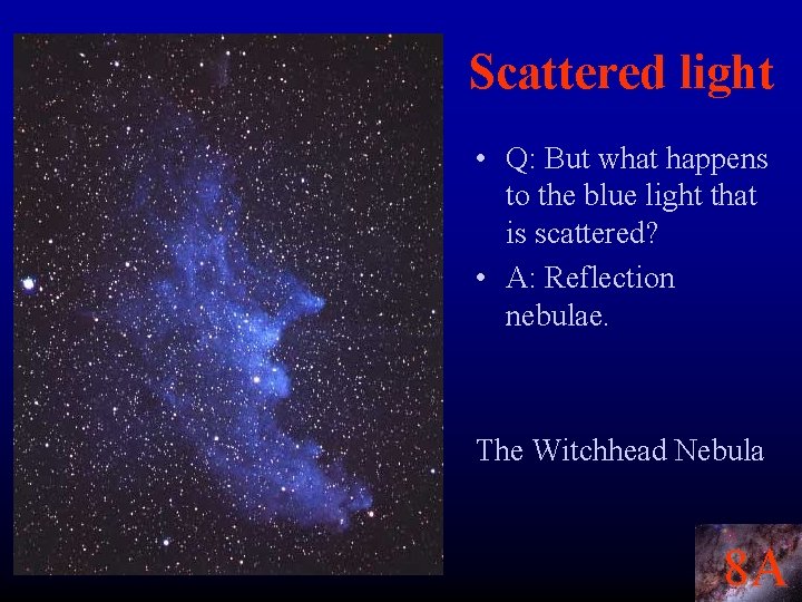 Scattered light • Q: But what happens to the blue light that is scattered?