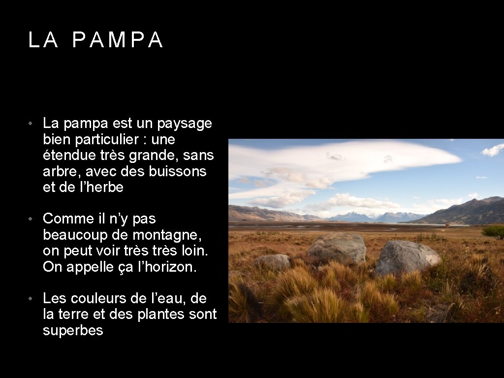 LA PAMPA • La pampa est un paysage bien particulier : une étendue très