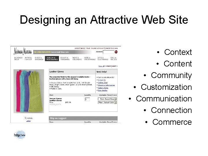 Designing an Attractive Web Site • Context • Content • Community • Customization •
