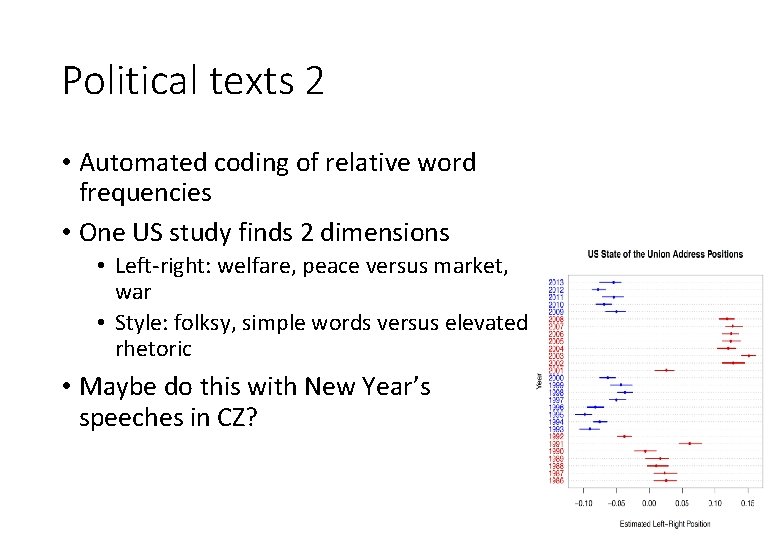 Political texts 2 • Automated coding of relative word frequencies • One US study