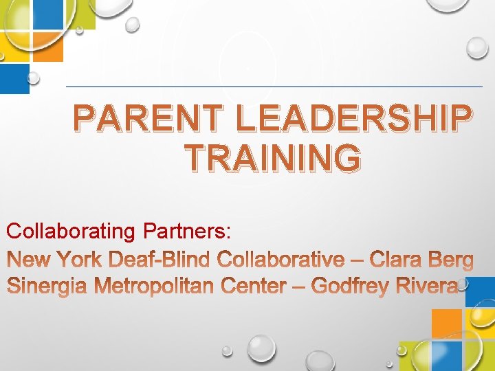 PARENT LEADERSHIP TRAINING Collaborating Partners: 
