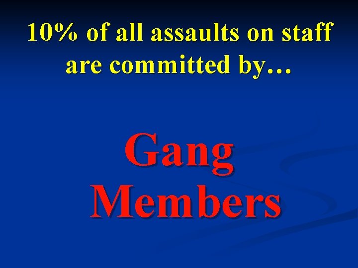 10% of all assaults on staff are committed by… Gang Members 
